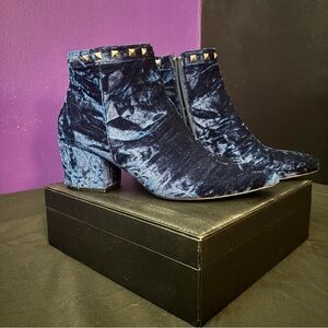 Navy Velvet Ankle Boots with Studs